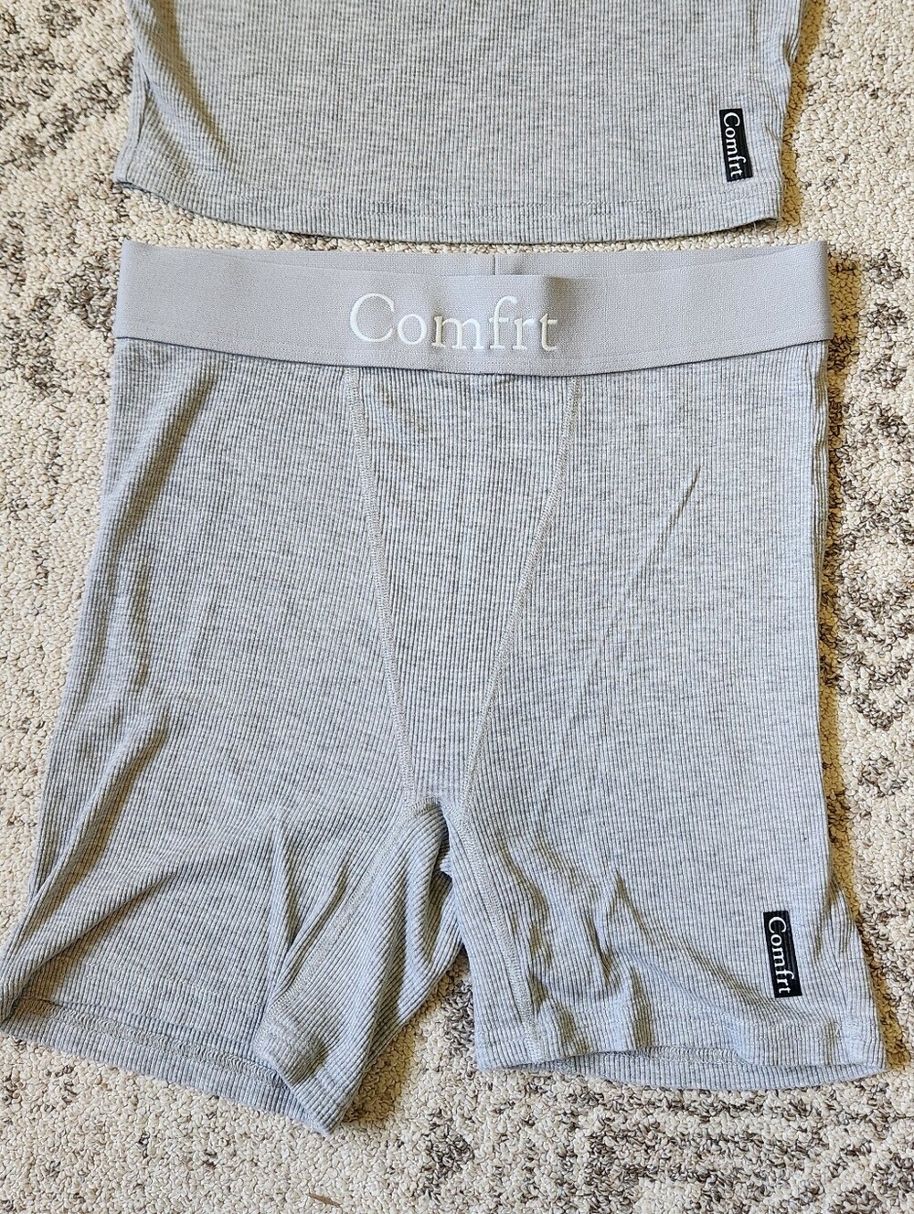 Comfrt Light Gray Ribbed Lounge Set - Tank & Shorts - Picture 2 of 9